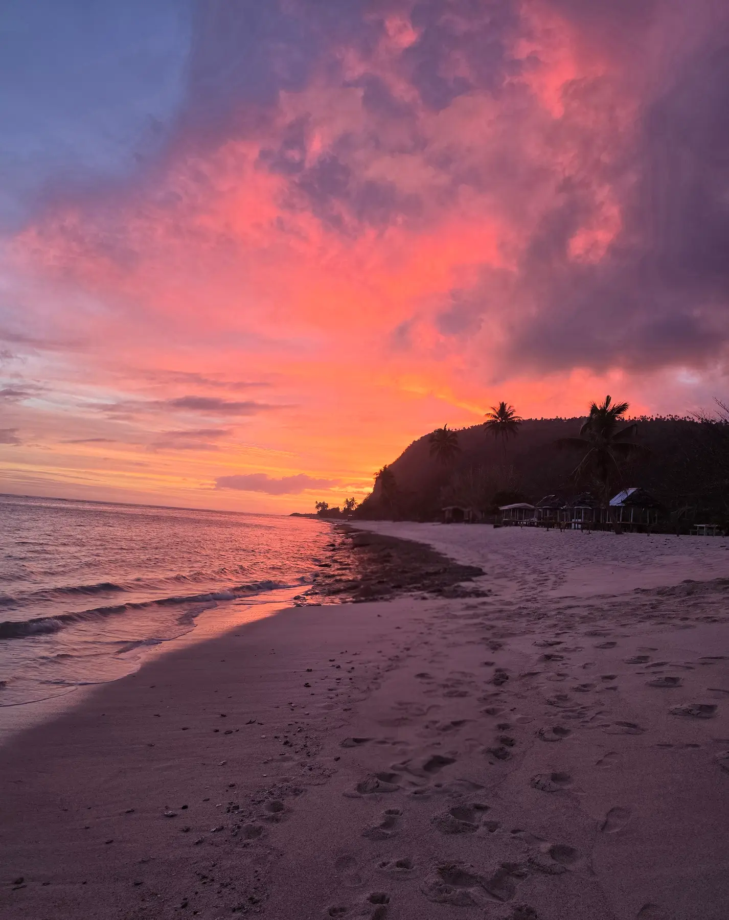 Dramatic sunset over Lalomanu Beach, Samoa